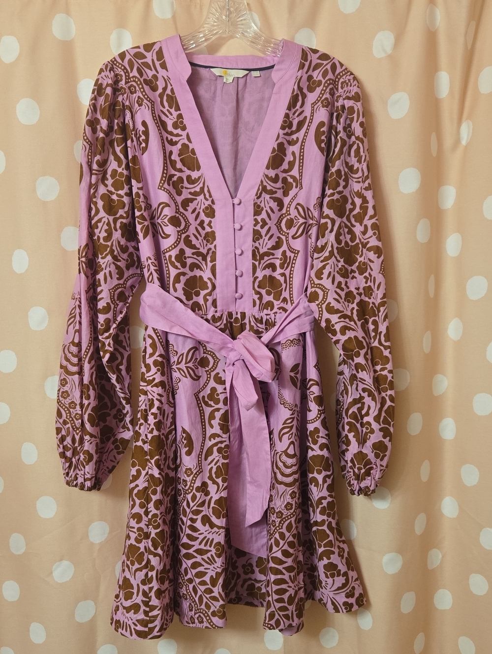 Boden Dress Cotton Sz 12, Lavender & Brown